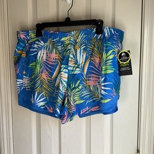 NWT ATHLETIC WORKS BLUE GREEN WHITE PRINT RUNNING SHORTS